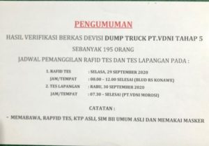 Ini Hasil Verifikasi Berkas yang Lulus Devisi Dump Truck VDNI Tahap 5